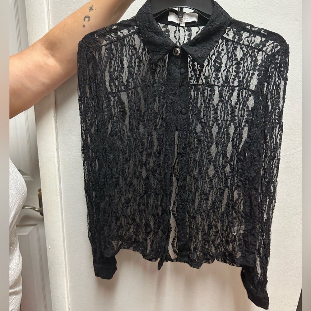Black lace button up